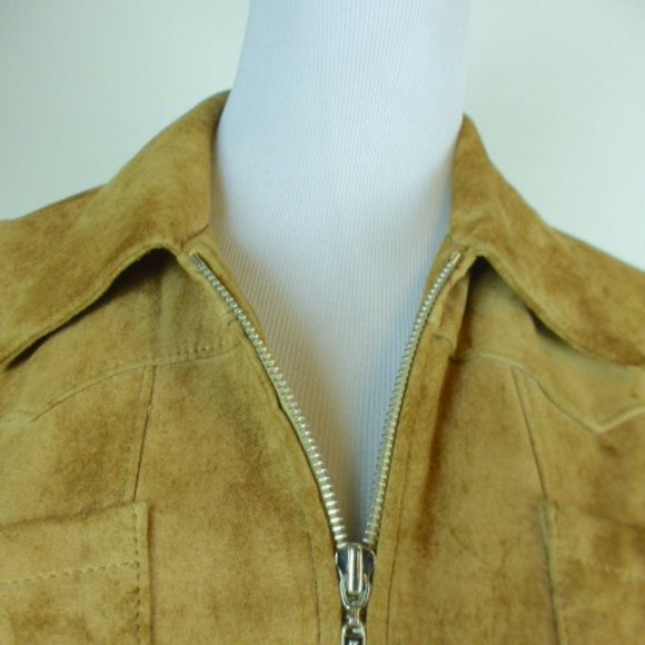 BEBE TIE DYE brown SUEDE LEATHER zip JACKET tan brown vintage retro S hippie - Picture 4 of 10